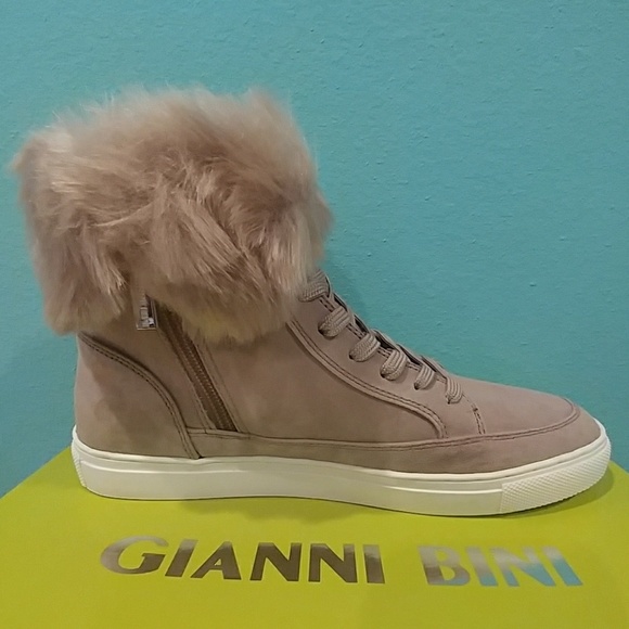 Gianni Bini Lainden Suede Faux Fur Trim Sneakers - Picture 2 of 6